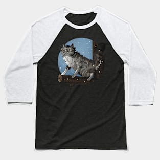 Grey Norwegian Forest Cat Climbing a Tree Baseball T-Shirt